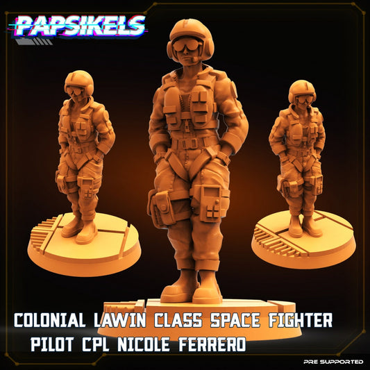 Colonial Lawin Class Space Fighter Pilot Cpl Nicole Ferrero | PAPSIKELS | 3D Printed Miniature |  32mm Miniatures