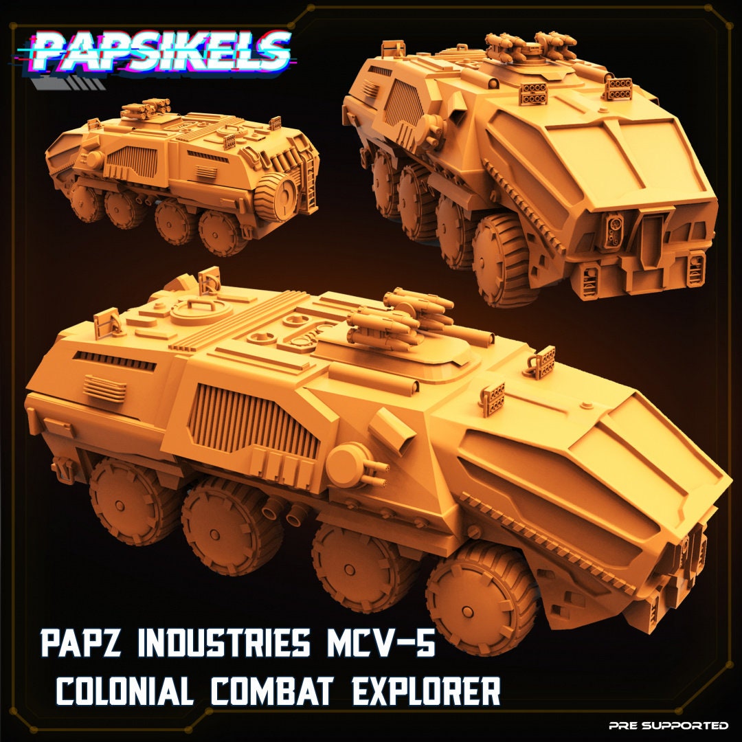 Papz Industries MCV-5 Colonial Combat Explorer, miniature sculpted by Papsikels. Mini wargaming/ Wargames/ TTRPG/ Cyberpunk