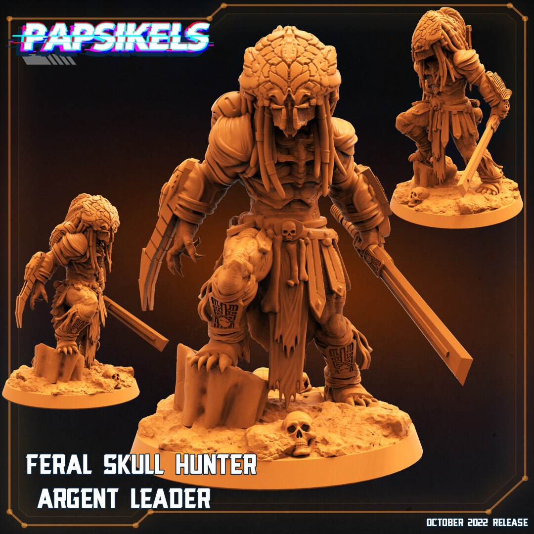 Skull Hunters - Feral Skull Hunter Argent Leader, Papsikels, Resin - Tabletop miniature - 32mm