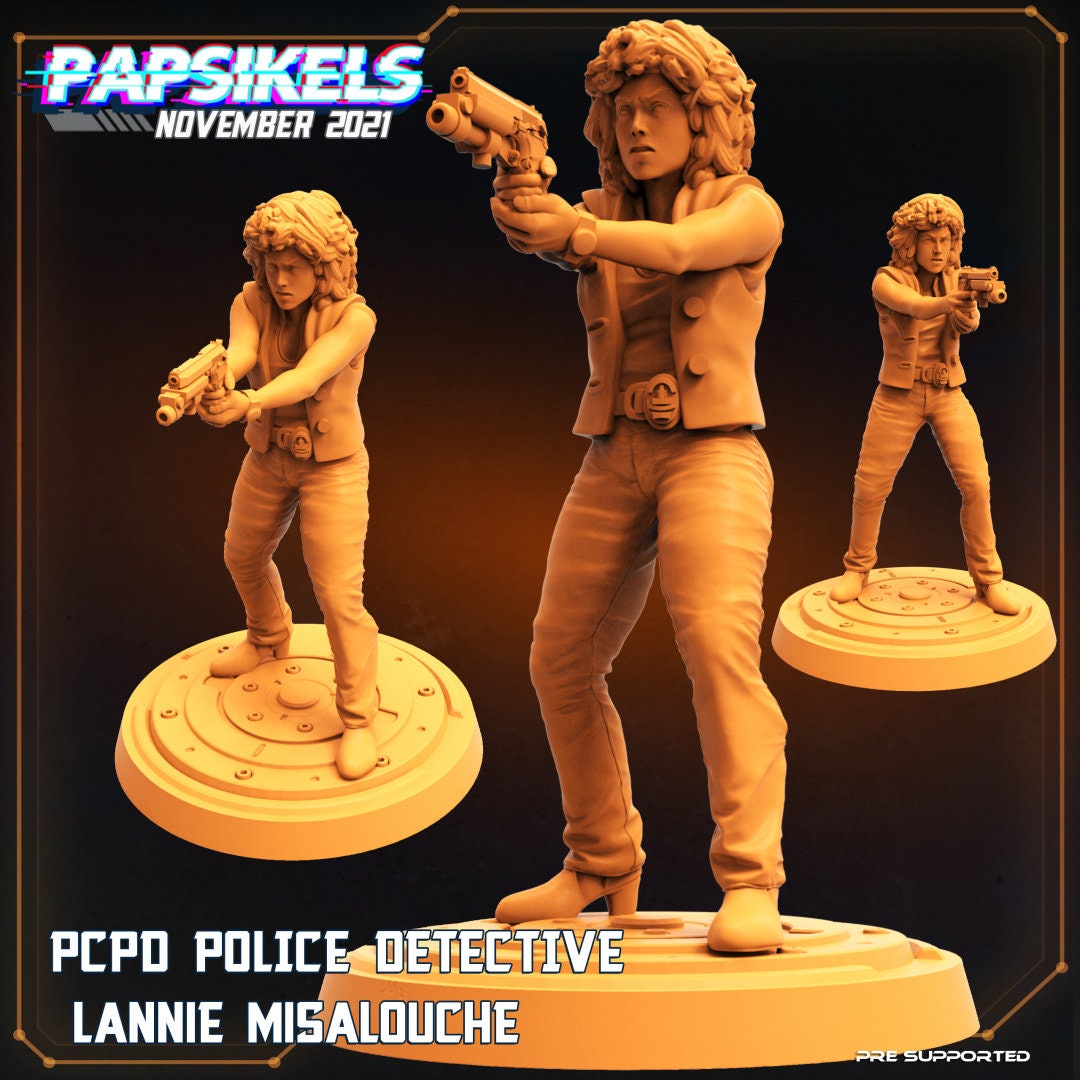 PCPD Police Detective Lannie Misalouche, Papsikels, Resin Miniature - Tabletop miniature - Fantasy Miniature - 32mm