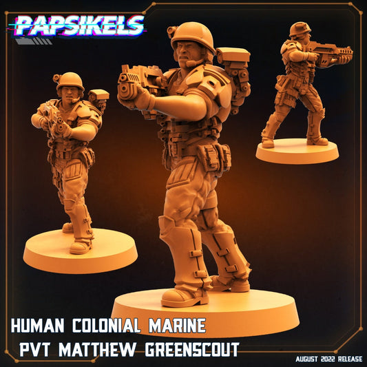 Human Colonian Marine Pvt Matthew Greenscout, Papsikels, 32mm Mini