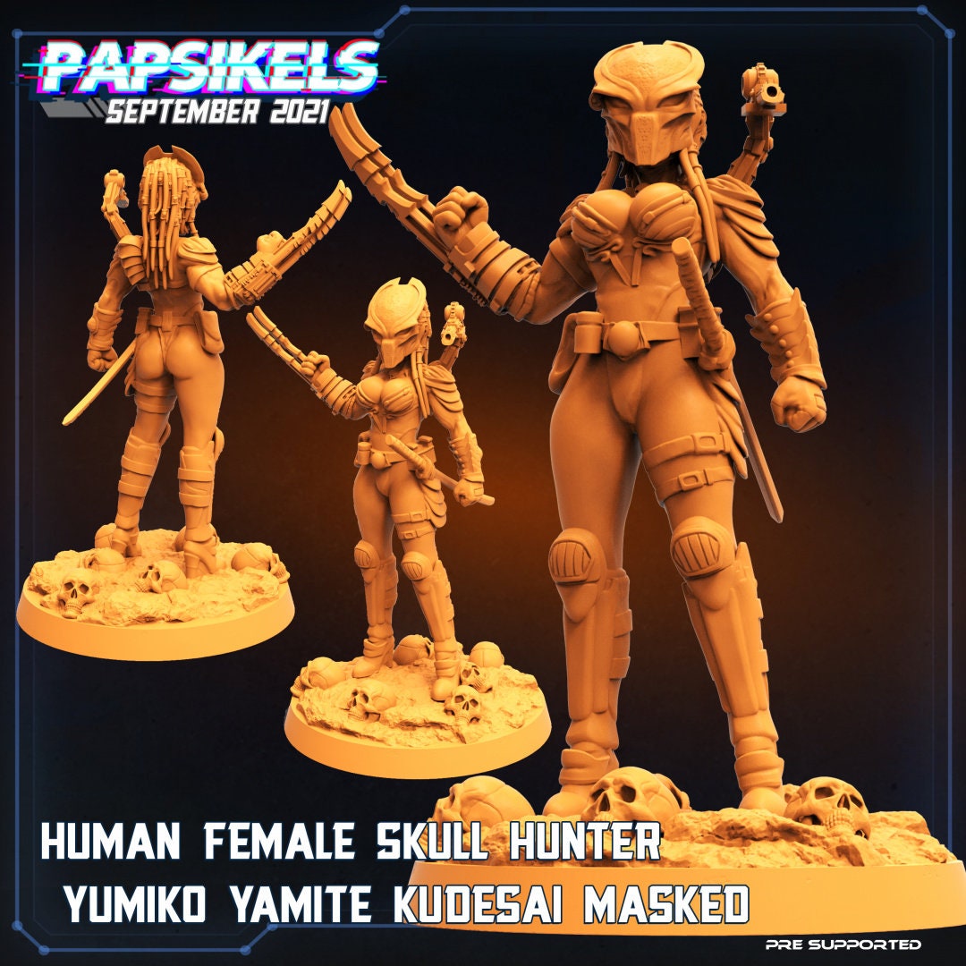 Skull Hunters - Human Femal Skull Hunter Yumiko Yamite Kudesai - Papsikels, Resin - Tabletop miniature - 32mm