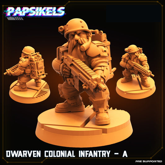 Dwarven Colonial Infantry A | Papsikels | 3D Printed Miniature |  32mm Miniatures