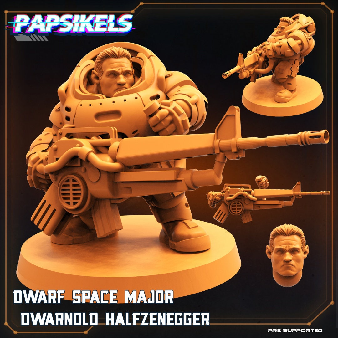 Dwarf Space Major Dwarnold Halfzenegger, Papsikels, 32mm Mini