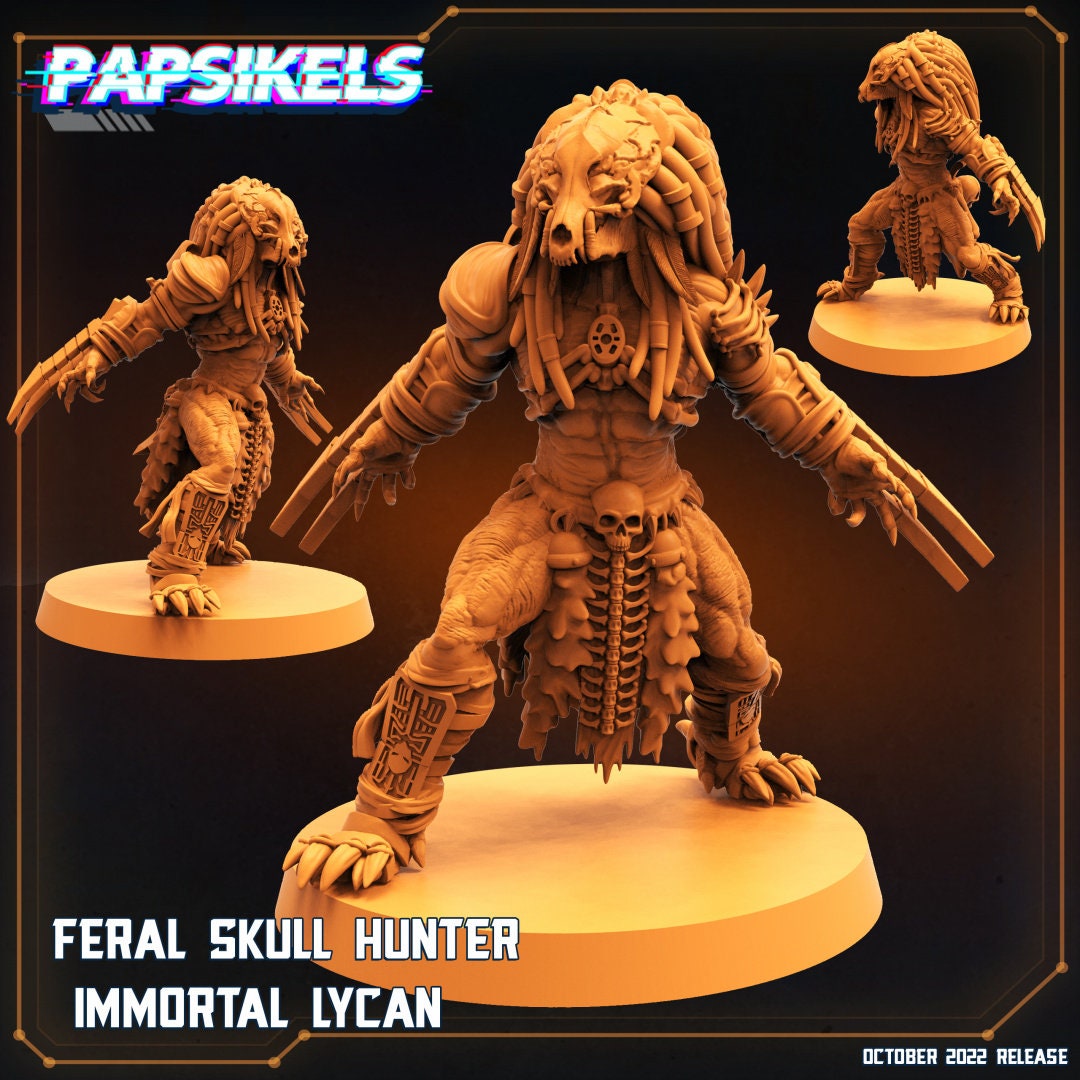 Skull Hunters - Feral Skull Hunter Immortal Lycan, Papsikels, Resin - Tabletop miniature - 32mm