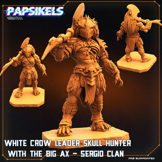 Skull Hunters - White Crow  Leader Skull Hunter with the Big Ax Sergio Clan | Papsikels, Resin Miniature - Tabletop  Miniature - 32mm