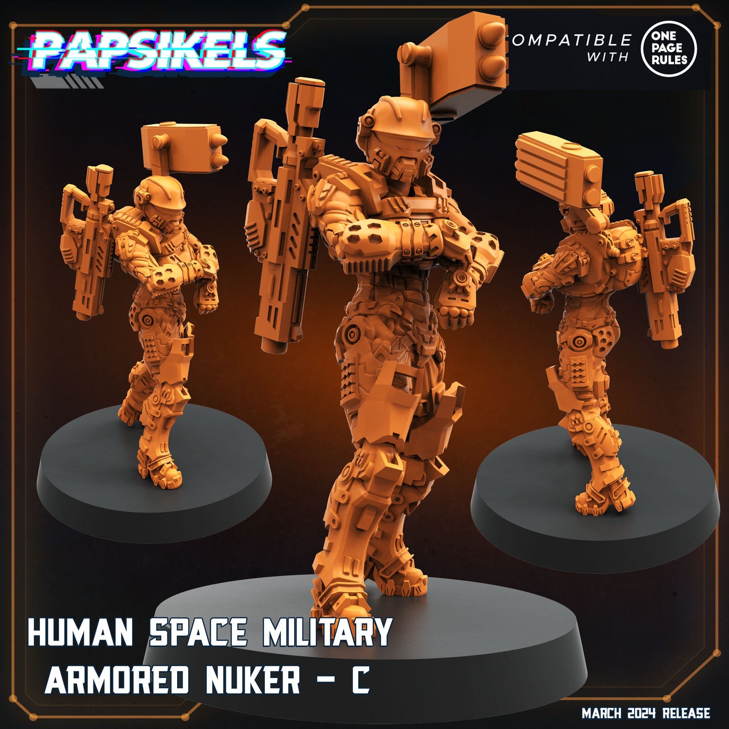 Human Space Military Armored Nukers - Halo  | Papsikels, Resin Miniature - Tabletop  Miniature - 32mm