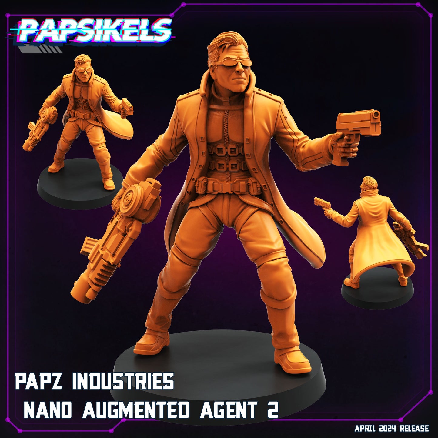 Cyberpunk,  Papz Industries Nano Augmented Agent, Cyberpunk, Papsikels, 32mm or 75mm Mini