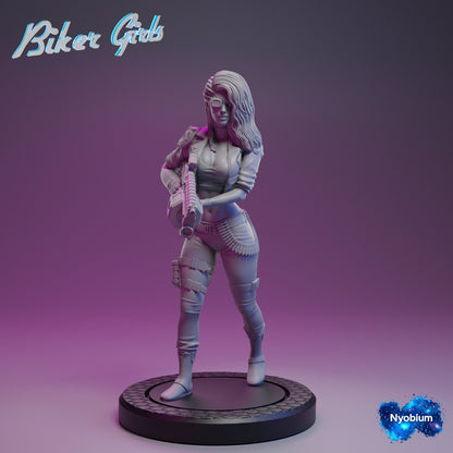 Cyberpunk, Cyberbabe Biker Girls Jen Explosive Blonde Pose 1, Cyberpunk, Papsikels, 32mm Mini
