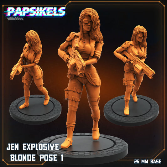 Cyberpunk, Cyberbabe Biker Girls Jen Explosive Blonde Pose 1, Cyberpunk, Papsikels, 32mm Mini
