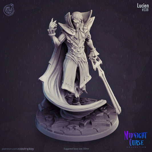 Vampire Lucien | Throwback | August 2024 | 32mm Scale | 50mm Base | CastNPlay | Dungeons and Dragons | TTRPG | Resin Miniatures