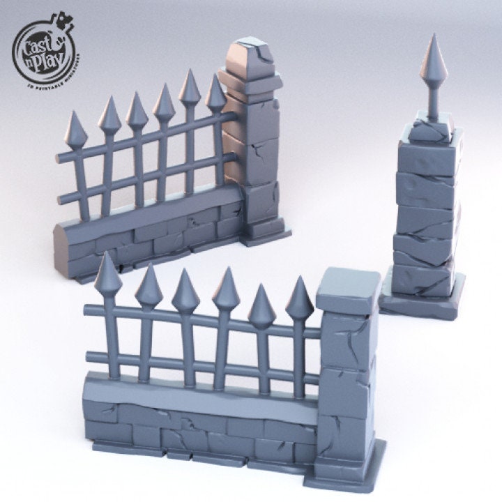 Fence 3 Piece Set | Shadows Reborn| July 2019 | 32mm Scale | CastNPlay | Dungeons and Dragons | TTRPG | Resin Miniatures