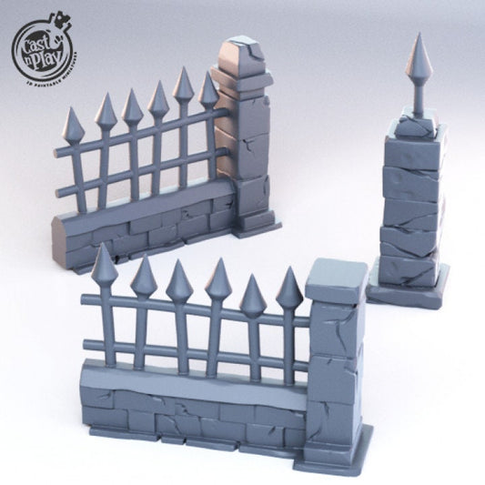 Fence 3 Piece Set | Shadows Reborn| July 2019 | 32mm Scale | CastNPlay | Dungeons and Dragons | TTRPG | Resin Miniatures