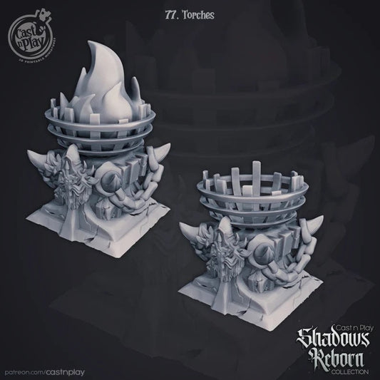 Torches Set of 2 | Shadows Reborn | July 2019 | 32mm Scale | CastNPlay | Dungeons and Dragons | TTRPG | Resin Miniatures