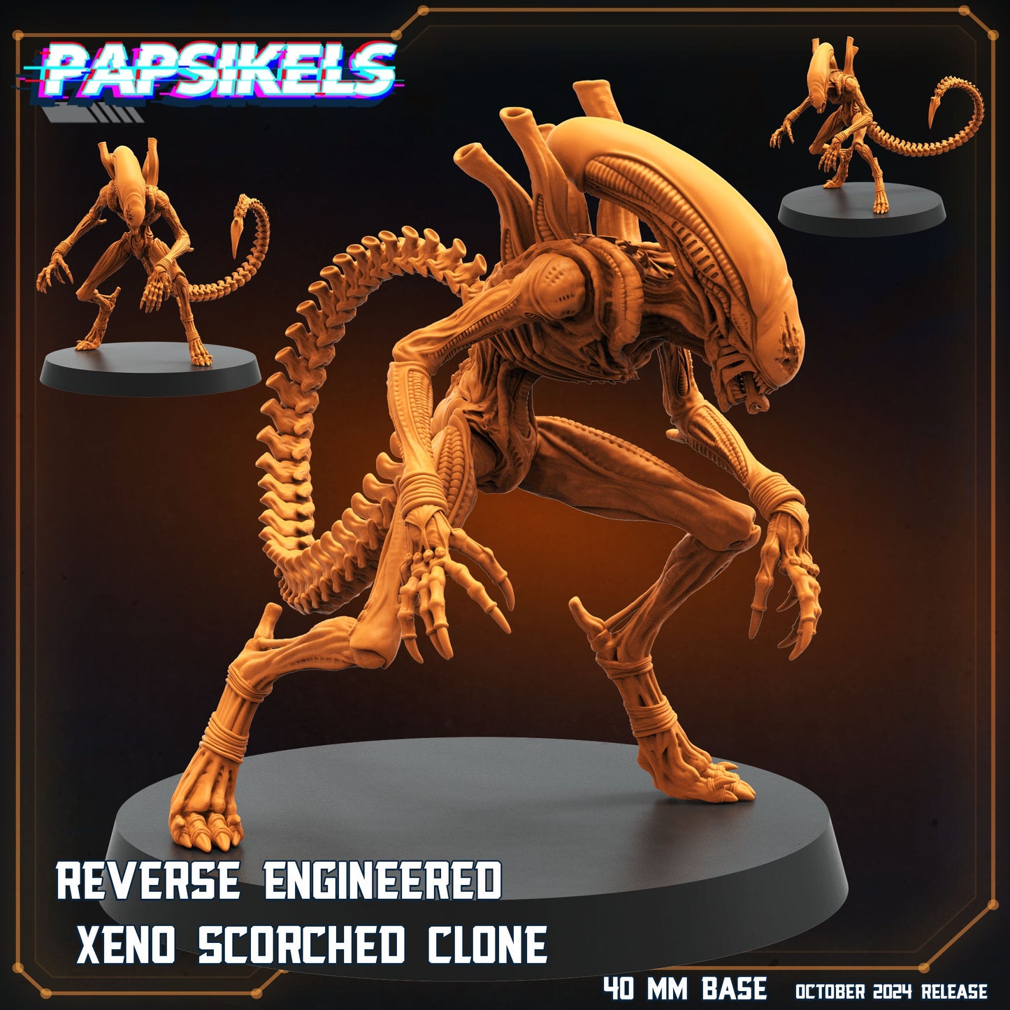 Aliens Vs Humans Scavenger Romulus, Reverse Engineered Xeno Scorched Clone , Papsikels, 32mm Mini