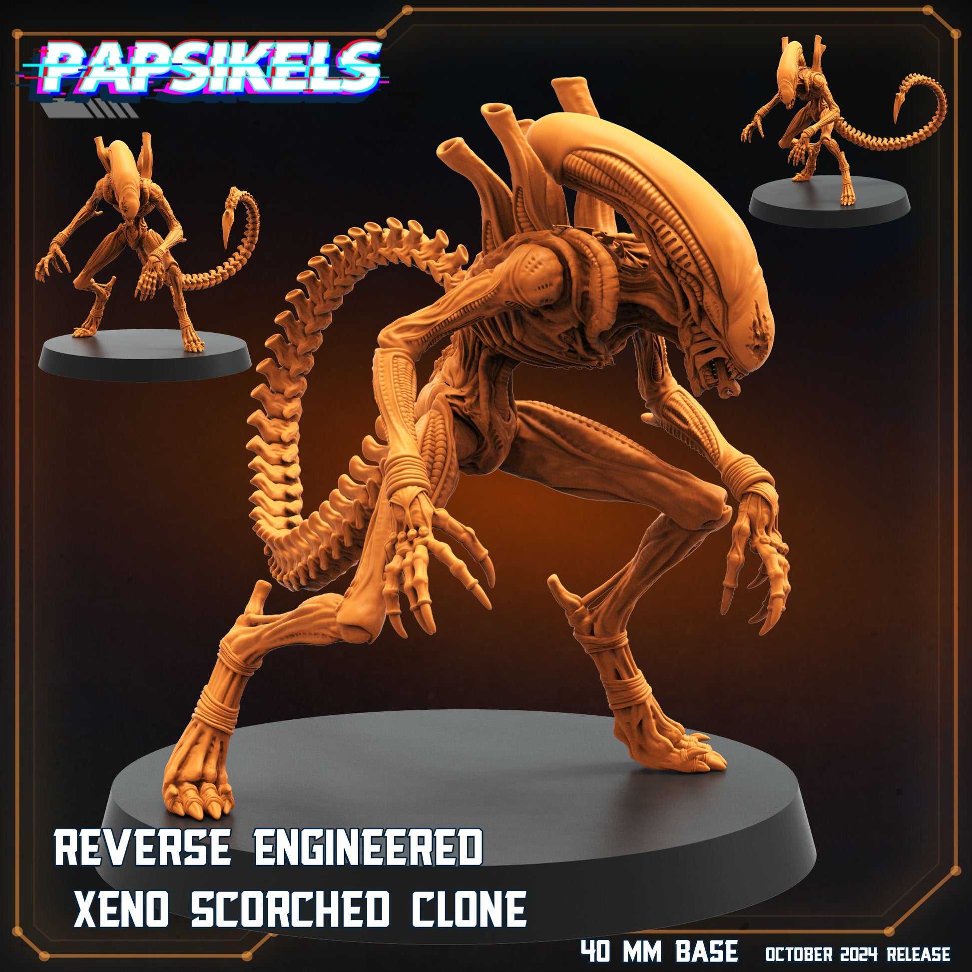 Aliens Vs Humans Scavenger Romulus, Reverse Engineered Xeno Scorched Clone , Papsikels, 32mm Mini