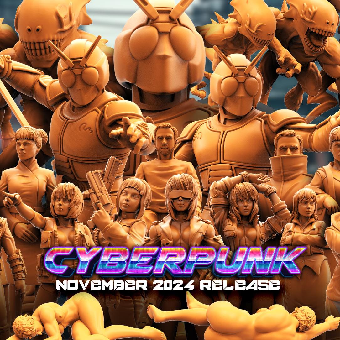 Cyberpunk, Masked Cyber Riders Blue Set, Papsikels, 32mm Mini