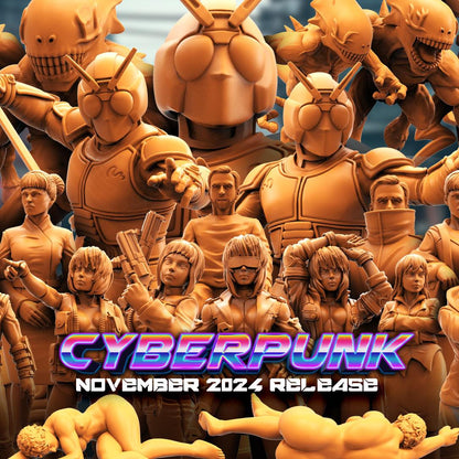 Cyberpunk, Masked Cyber Riders Blue Set, Papsikels, 32mm Mini