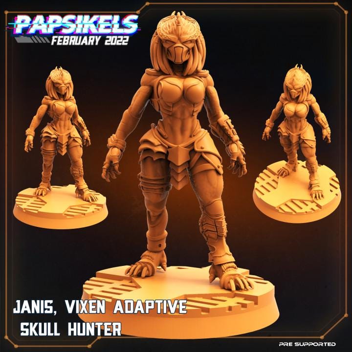 Janis Vixen Skull Hunter Adaptive Resin Miniature - 32mm Fantasy Tabletop RPG Figure by Papsikels
