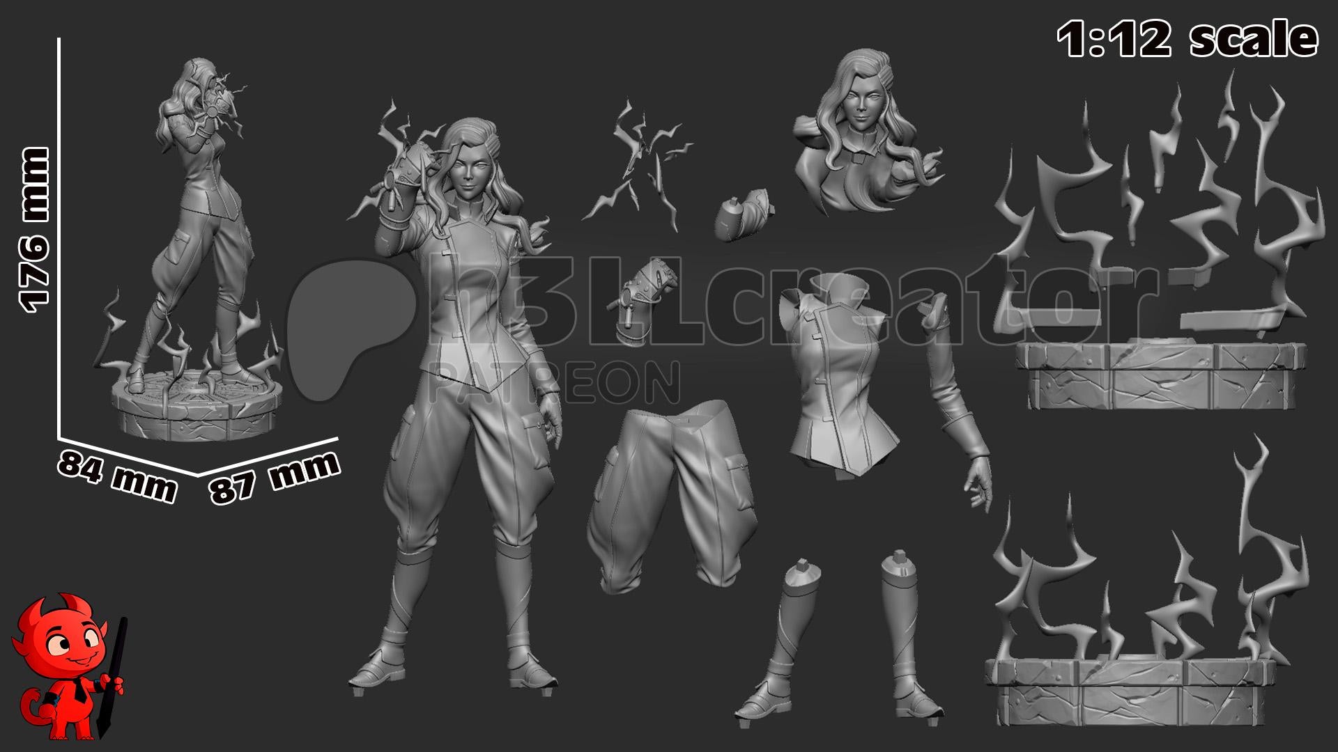 Asami Sato from The Legend of Korra (fan art) | Full Model or Bust | Miniature scale 1:12 | h3LL Creator | DIY Model Kit