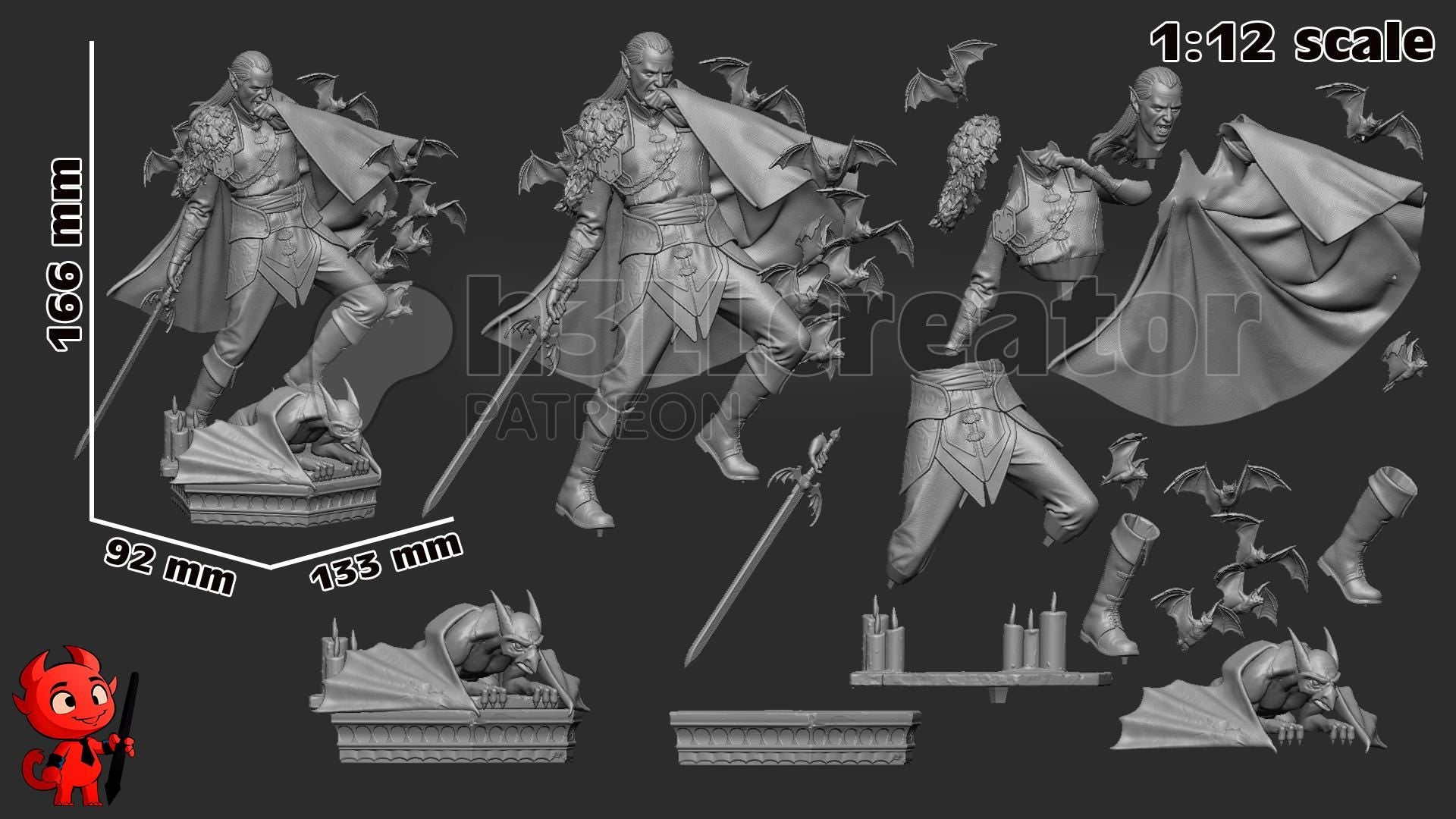 Strahd von Zarovich from The Curse of Strahd (fan art) | Full Model or Bust | Miniature scale 1:12 | h3LL Creator | DIY Model Kit
