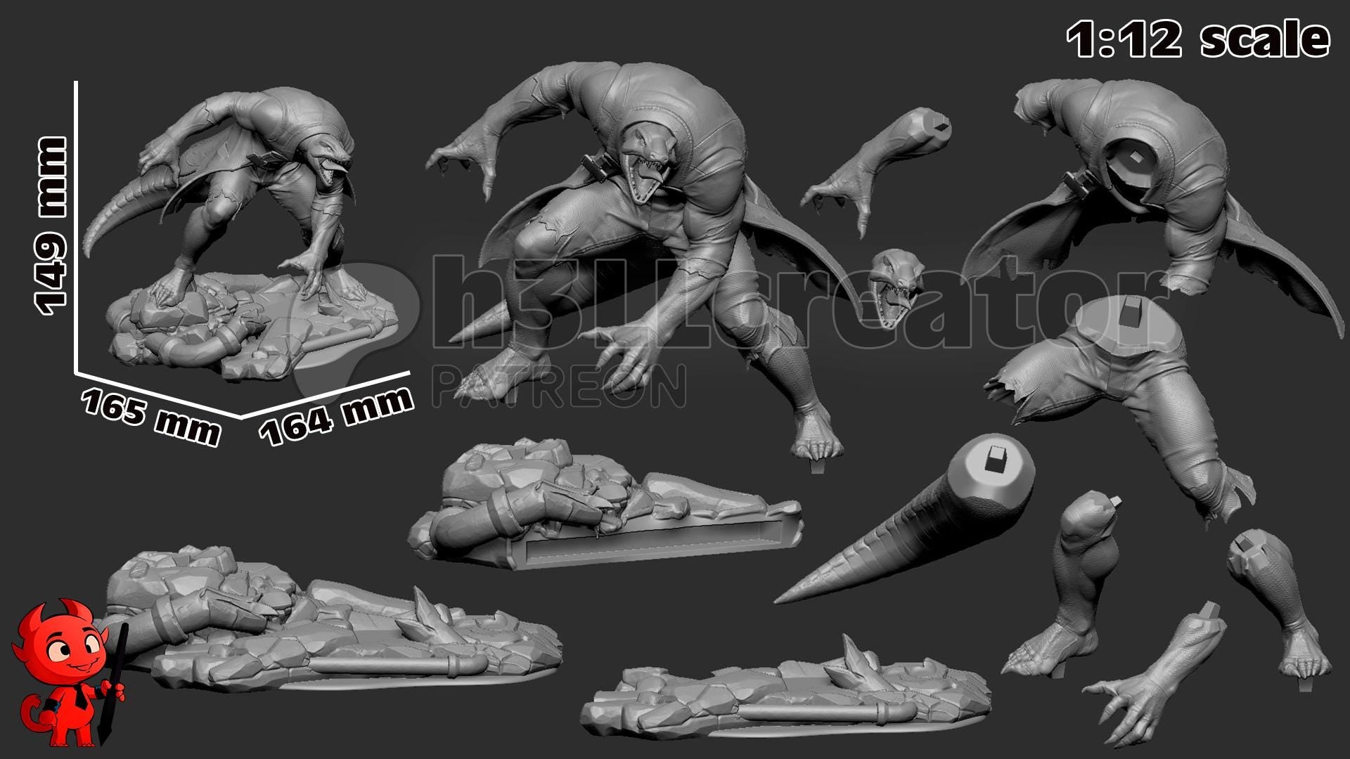 Lizard (Dr. Curtis "Curt" Connors) from Spider Man (Marvel) (fan art) | Miniature scale 1:15 | h3LL Creator | DIY Model Kit