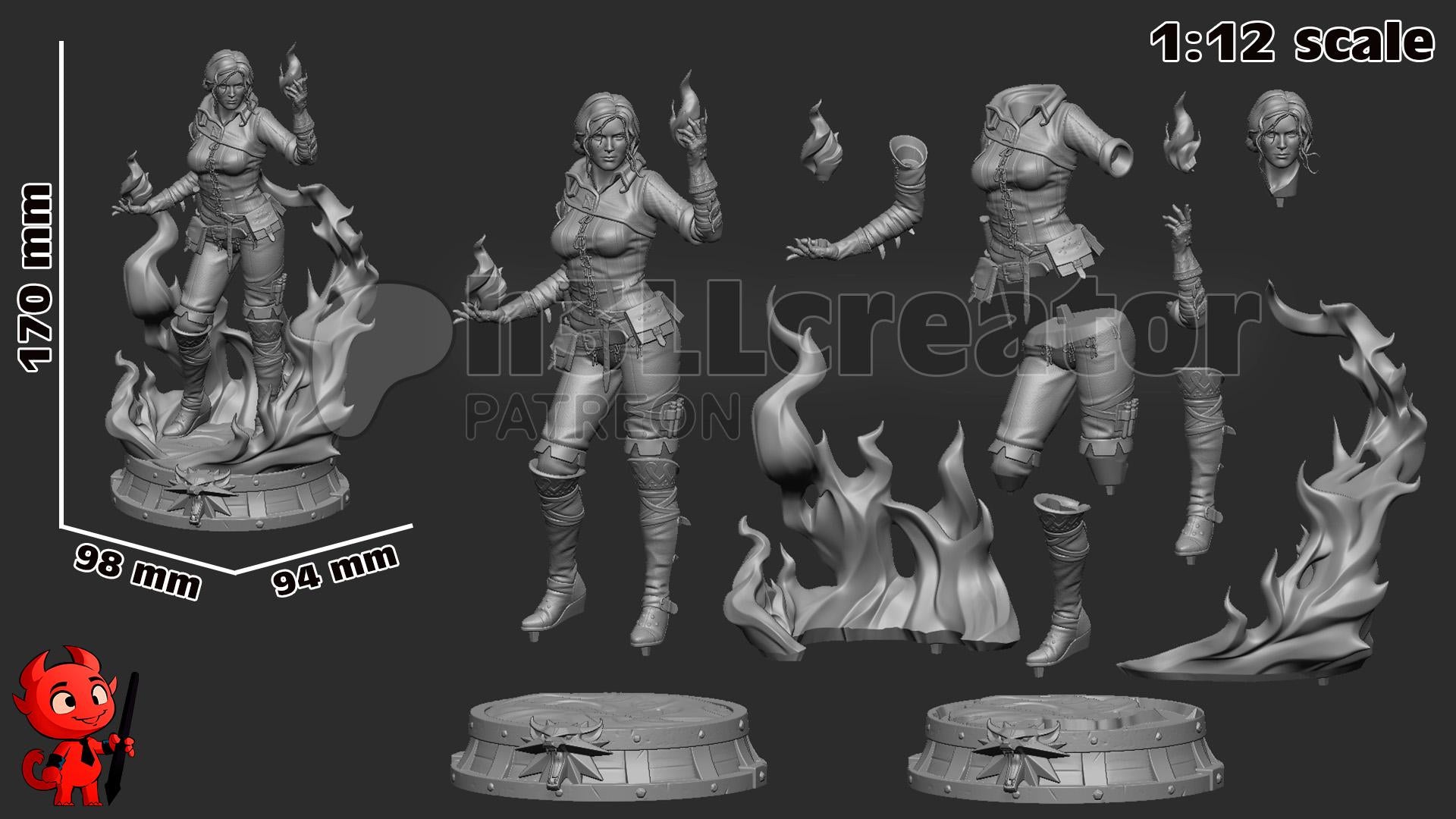 Triss Merigold from The Witcher (fan art) | Full Model | Miniature scale 1:12 | h3LL Creator | DIY Model Kit