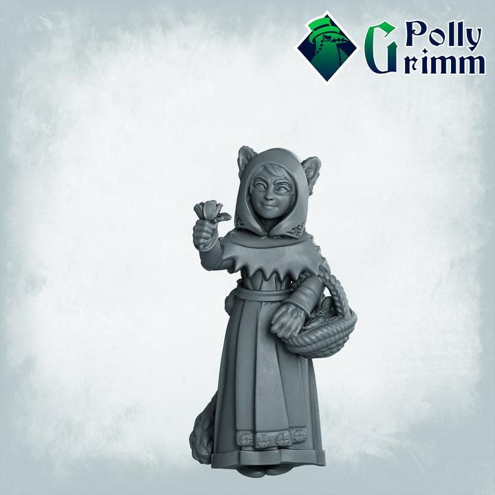 Lupin set- half-beast - Small girl, child - Fox Girl - Fantasy historic miniatures for tabletop games. 28mm / 32mm Resin Figures for RPG