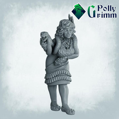 Voodoo set. Snake dancer - Fantasy historic miniatures for tabletop games. 28mm / 32mm Resin Figures for RPG