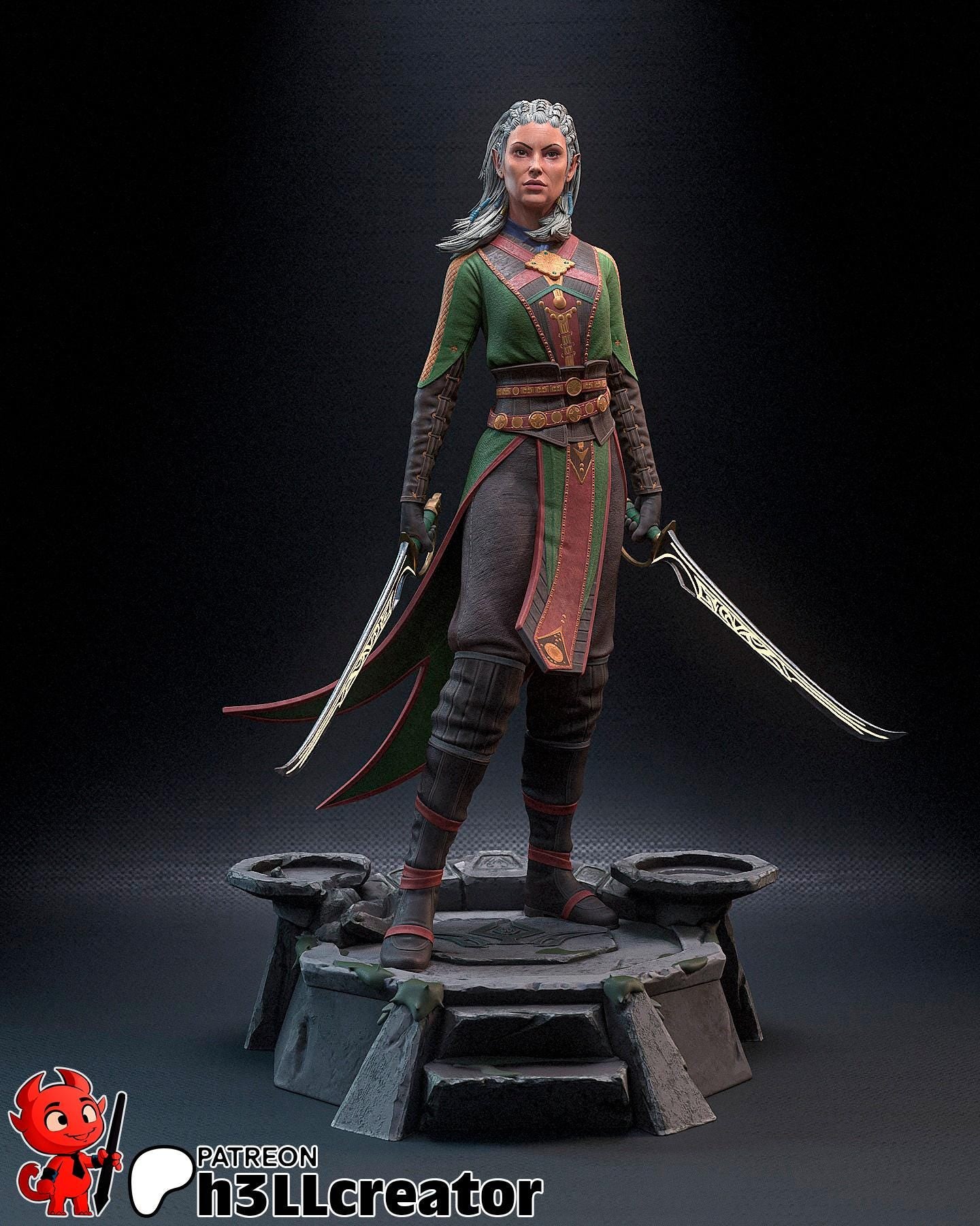 Jaheira from Baldur's Gate 3 (fan art) | Full Model or Bust | Miniature scale 1:12 | h3LL Creator | DIY Model Kit