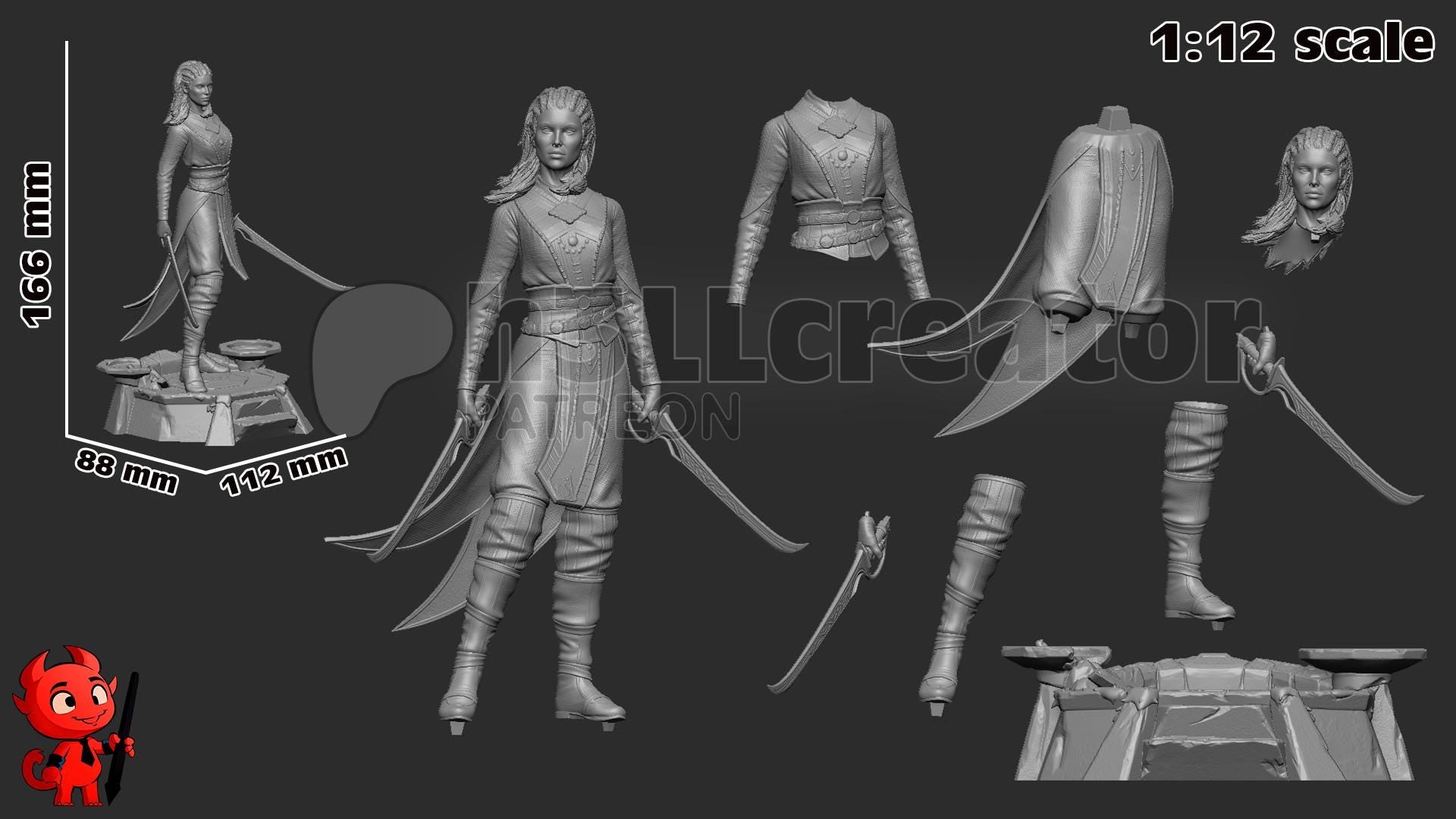 Jaheira from Baldur's Gate 3 (fan art) | Full Model or Bust | Miniature scale 1:12 | h3LL Creator | DIY Model Kit
