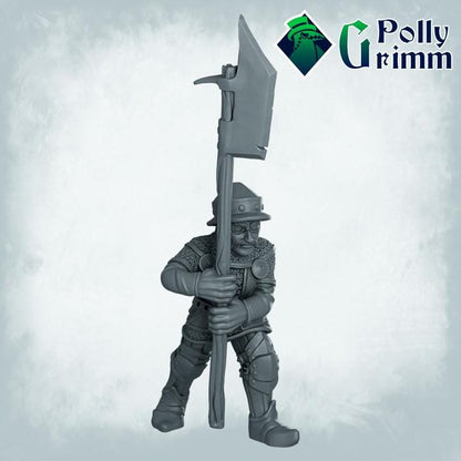 Imperial Humans. Men at Arms Halberdiers - Fantasy historic miniatures for tabletop games. 28mm / 32mm Resin Figures for RPG