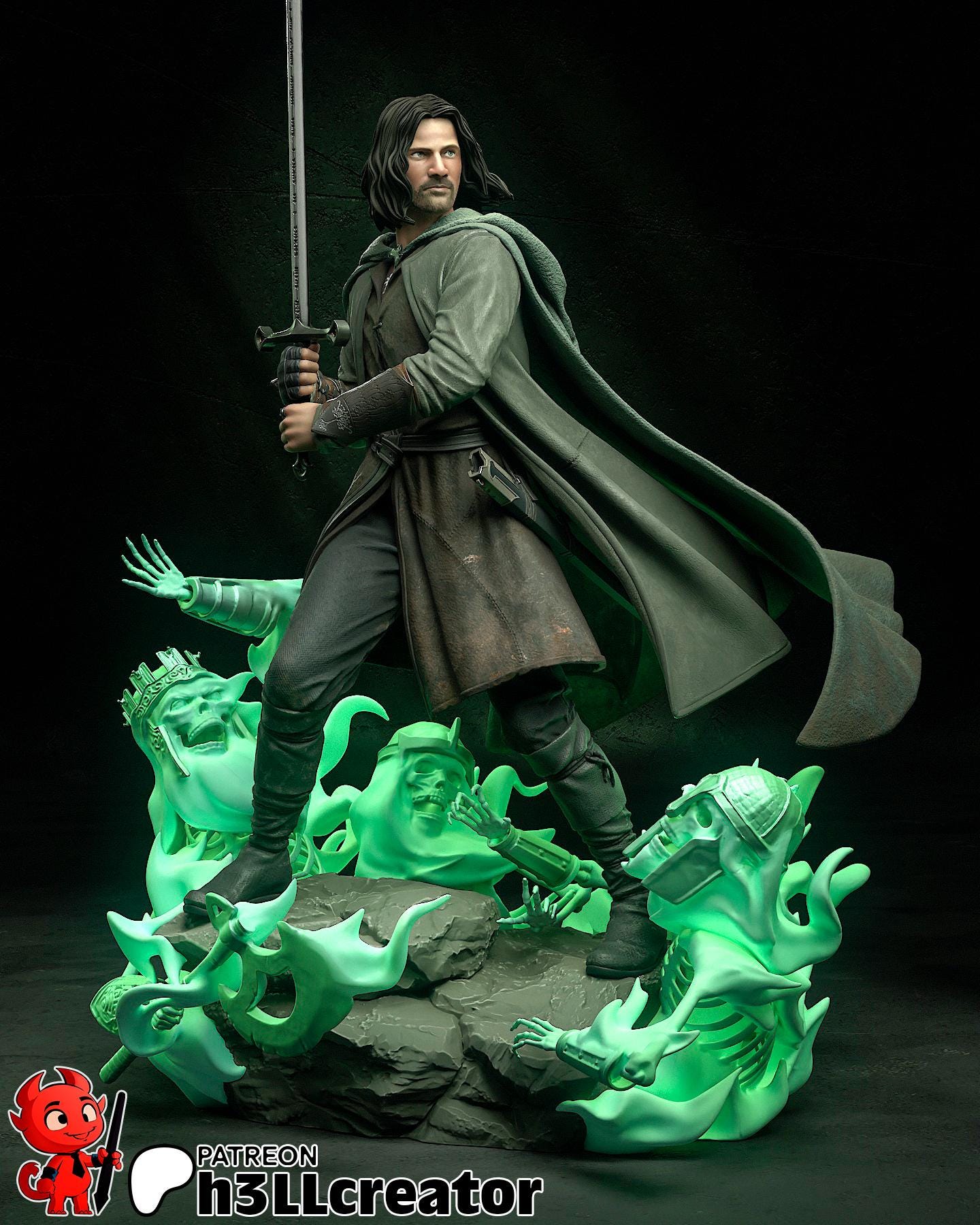 Aaragorn from The Lord of the Rings (fan art) | Full Model or Bust | Miniature scale 1:12 | h3LL Creator | DIY Model Kit