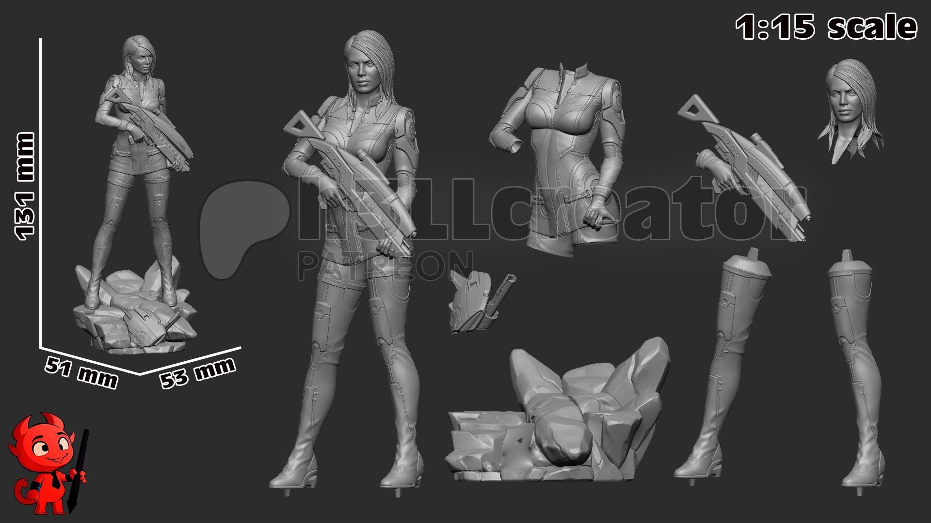 Ashley Williams from Mass Effect (fan art) | Miniature scale 1:15 | h3LL Creator | DIY Model Kit
