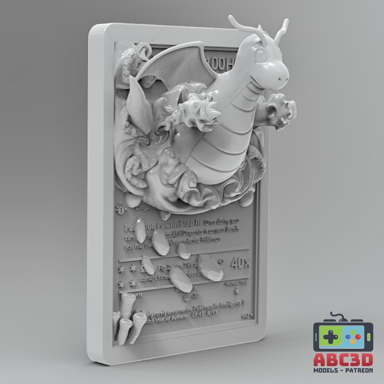 Dragonite - 3D Printed Pokemon Card Wall Hanger | Fan Art | Pokemon TCG | Resin Model | ABC3D Models