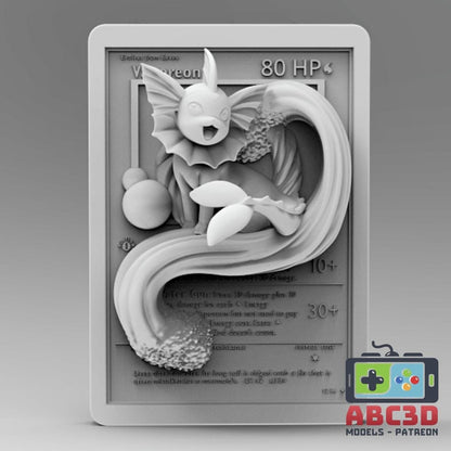 Vaporeon - 3D Printed Pokemon Card Wall Hanger | Fan Art | Pokemon TCG | Resin Model | ABC3D Models