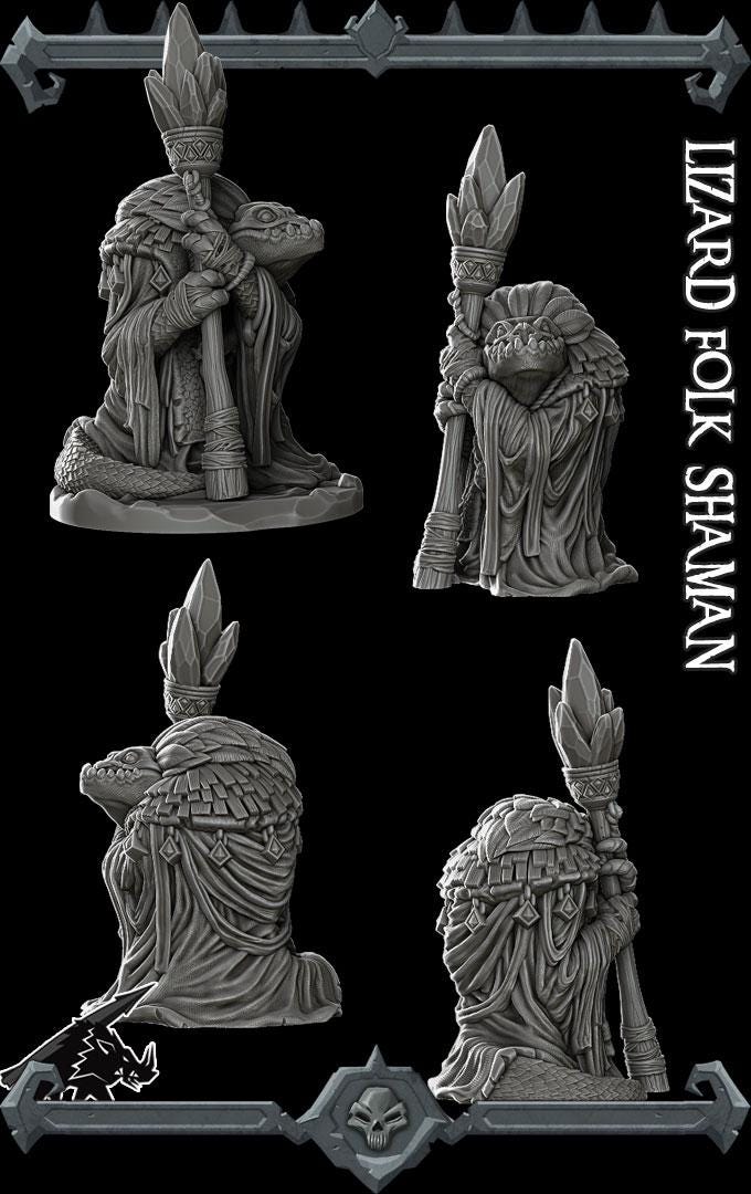 Lizardfolk Shaman | Bonus | Rocket Pig Games | Miniatures for tabletop games. 28mm to 32mm Resin Figures for RPG, D&D, Dungeons and Dragons