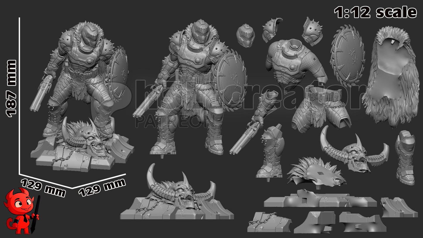 Doomguy Dark Ages Fan Art Miniature 1:12 Scale DIY Model Kit - Full Figurine or Bust