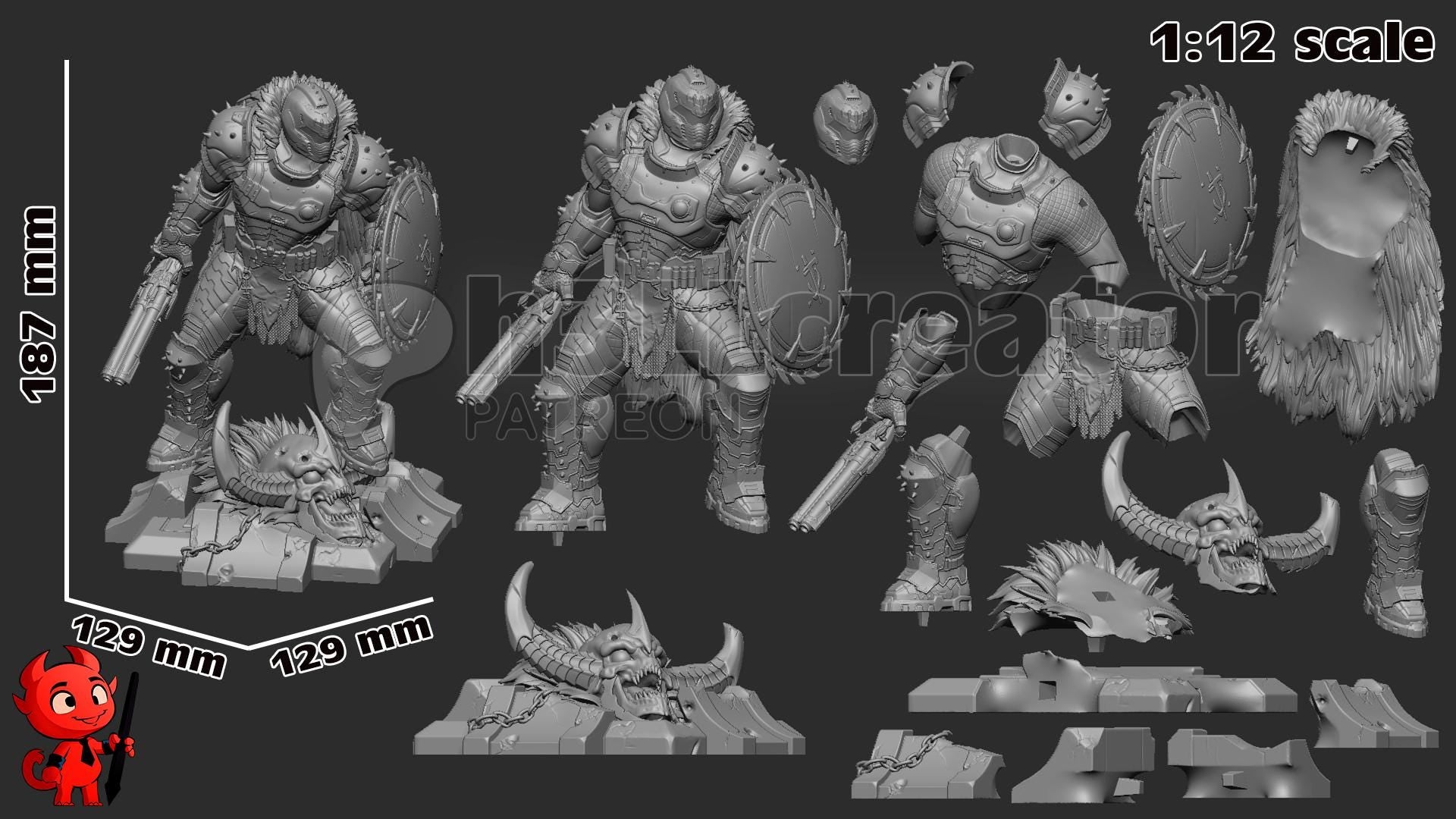 Doomguy Dark Ages Fan Art Miniature 1:12 Scale DIY Model Kit - Full Figurine or Bust