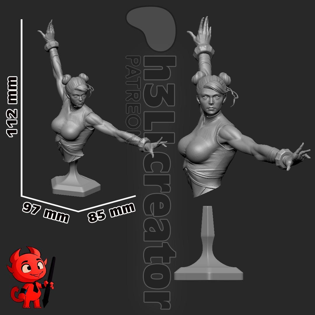 Chun-Li from Street Fighter (fan art) Model or Bust | Miniature scale 1:12 | h3LL Creator | DIY Model Kit
