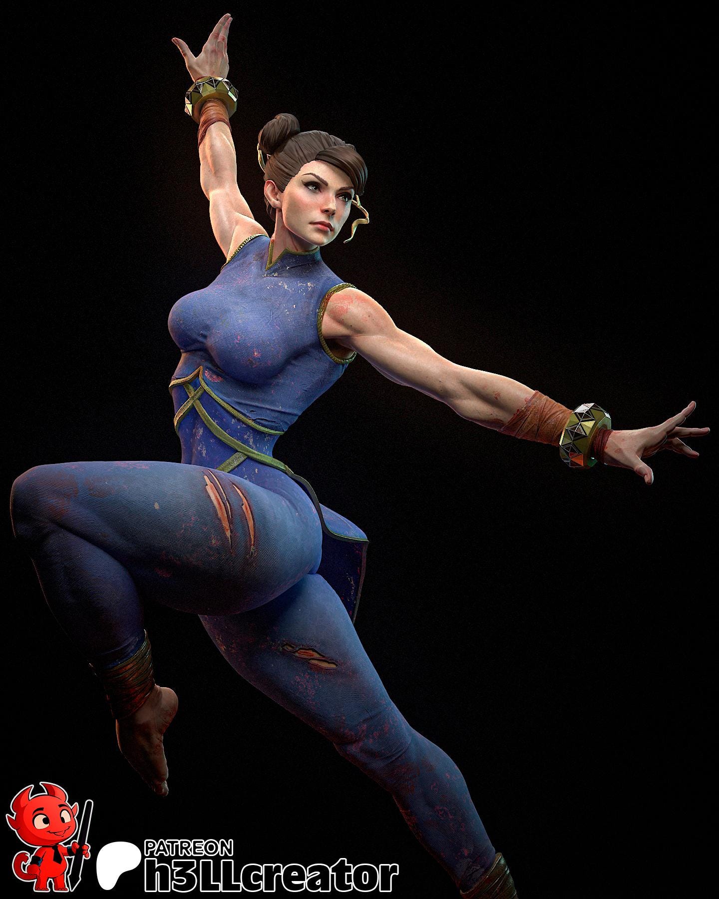Chun-Li from Street Fighter (fan art) Model or Bust | Miniature scale 1:12 | h3LL Creator | DIY Model Kit