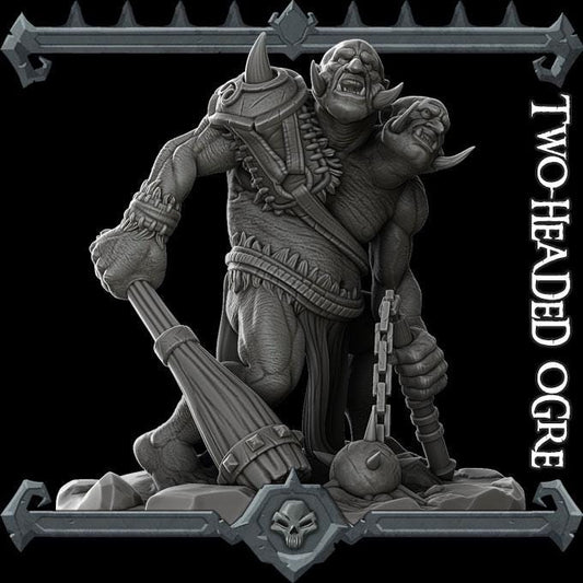 Two Headed Ogre | Trolls and Giants Collection | Rocket Pig Games | Miniatures for tabletop games. 28mm to 32mm Resin for RPG, D&D, TTRPG
