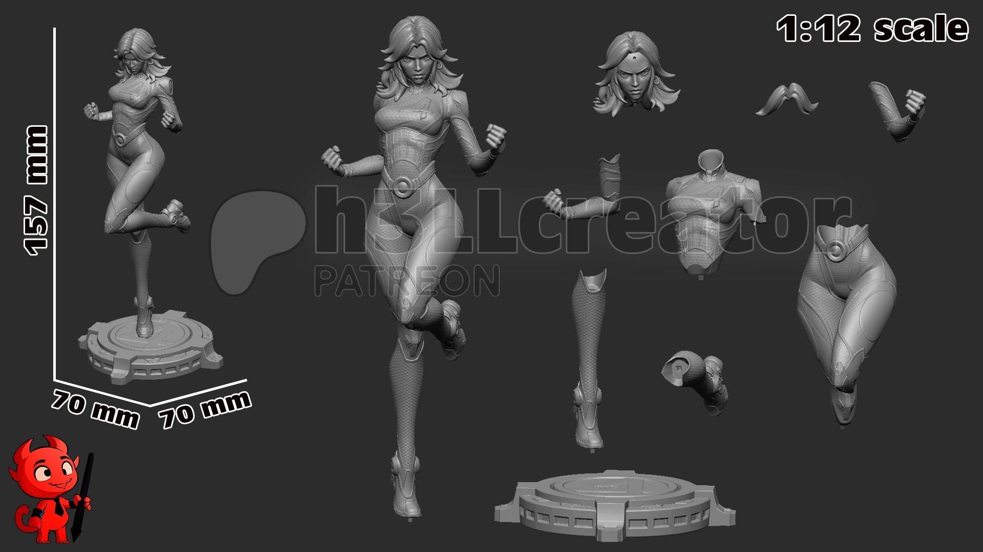 Invisible Woman from Marvel Rivals (fan art) | Full Model or Bust | Miniature scale 1:12 | h3LL Creator | DIY Model Kit