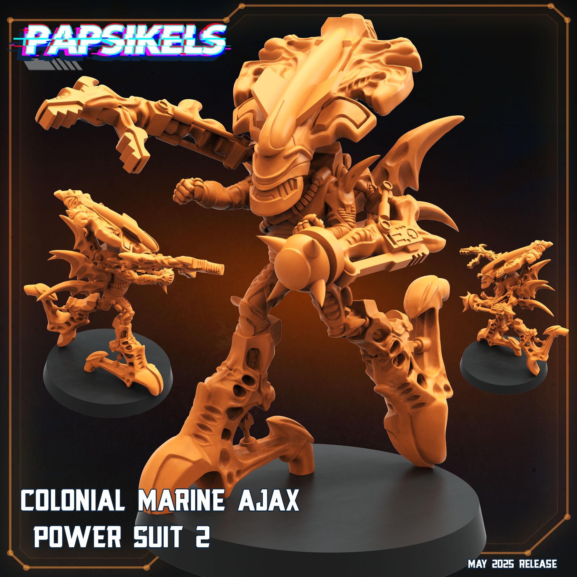 Aliens Vs Humans - Reconnaissance I Colonial Marine Ajax Power Suits and Pilots - Papsikels, 32mm Mini for TTRPG Gaming, Alien RPG