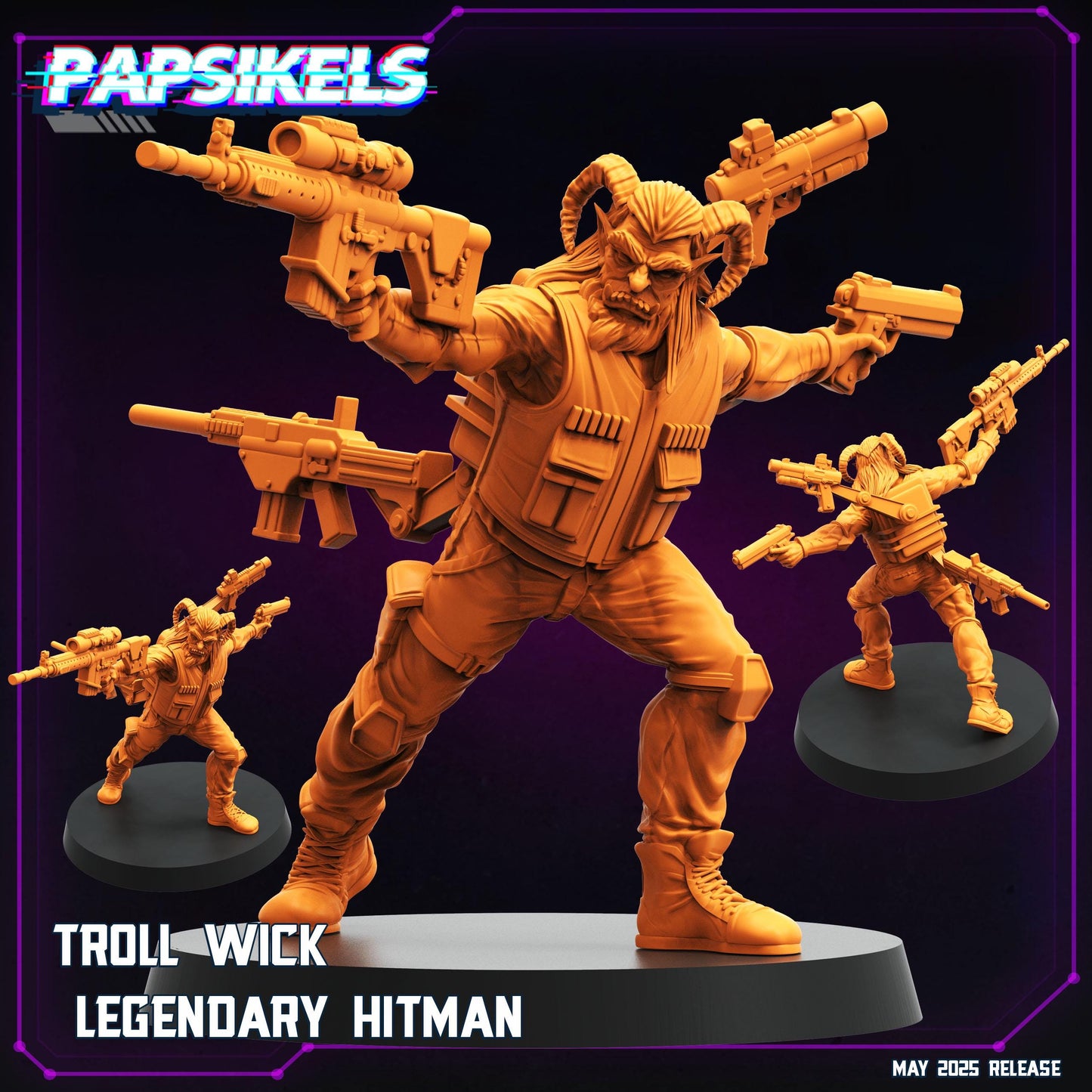 Cyberpunk Troll Hitman Miniature: John Wick Inspired, Papsikels 32mm Mini