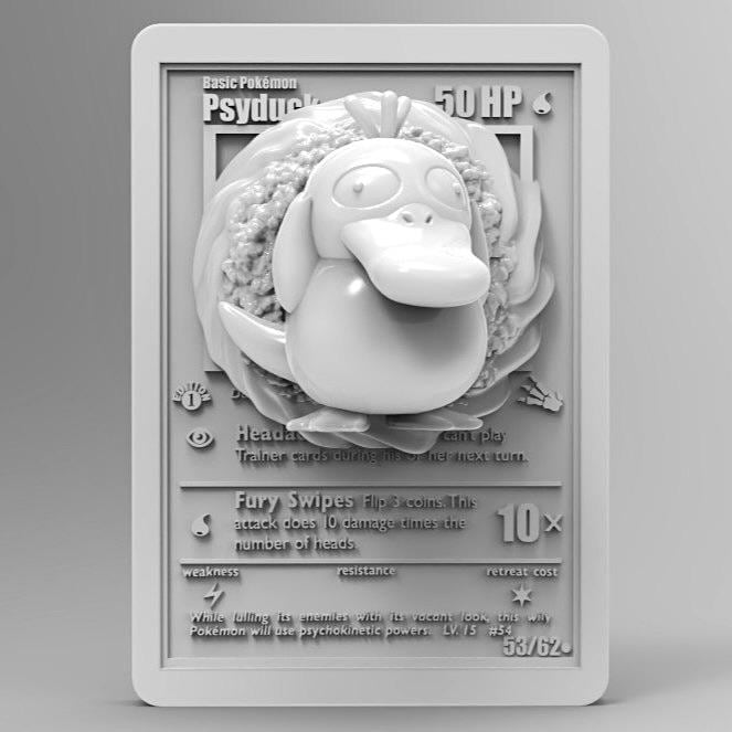Psyduck - 3D Printed Pokemon Card Wall Hanger | Fan Art | Pokemon TCG | Resin Model | ABC3D Models