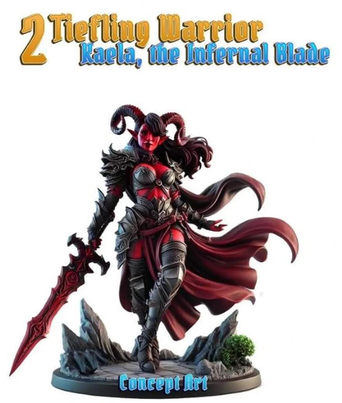 Kaela The Infernal Blade: Tiefling Warrior Miniature - Cosmondo Resin (28mm, 32mm, 75mm)