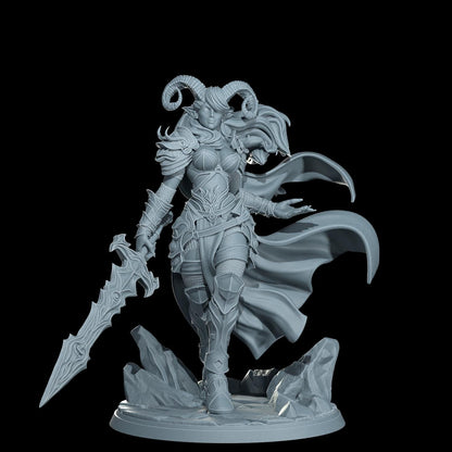 Kaela The Infernal Blade: Tiefling Warrior Miniature - Cosmondo Resin (28mm, 32mm, 75mm)