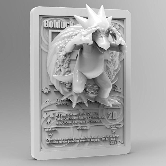Golduck - 3D Printed Pokemon Card Wall Hanger | Fan Art | Pokemon TCG | Resin Model | ABC3D Models