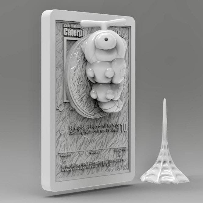 Caterpie - 3D Printed Pokemon Card Wall Hanger | Fan Art | Pokemon TCG | Resin Model | ABC3D Models